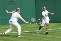 Mayor of London Sadiq Khan (right) plays tennis with key workers at the All England Lawn Tennis Club in Wimbledon, south west London, during an event to thank members of the NHS, TfL and care workers for their service during the coronavirus pandemic.