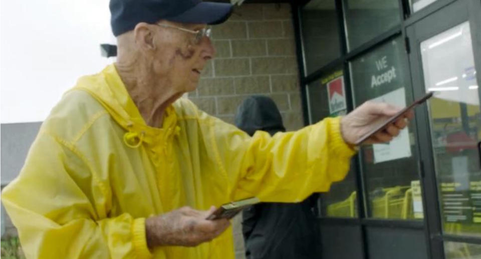 Bob Williams, 94, hands out free chocolates in Long Grove, Iowa, US