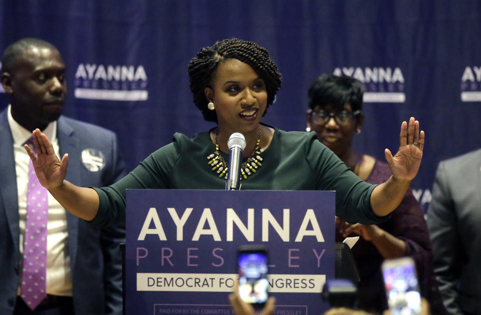 Boston City Councilor Ayanna Pressley celebrates her primary victory over Rep. Michael Capuano on Tuesday. (Photo: Steven Senne/AP)