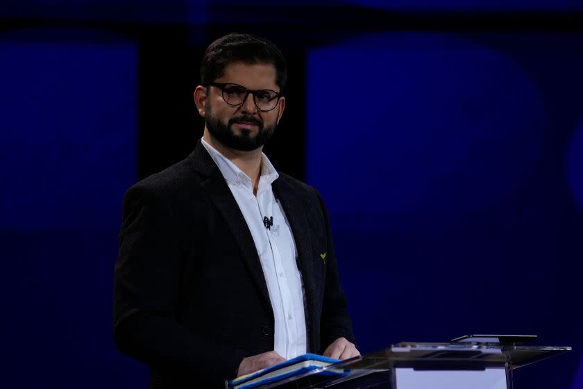 Chilean presidential candidate Gabriel Boric, from the Apruebo Dignidad party, is seen before a televised debate at TVN in Santiago, on November 15, 2021. - Chile will hold presidential elections on November 21, 2021. (Photo by ESTEBAN FELIX / POOL / AFP) (Photo by ESTEBAN FELIX/POOL/AFP via Getty Images)