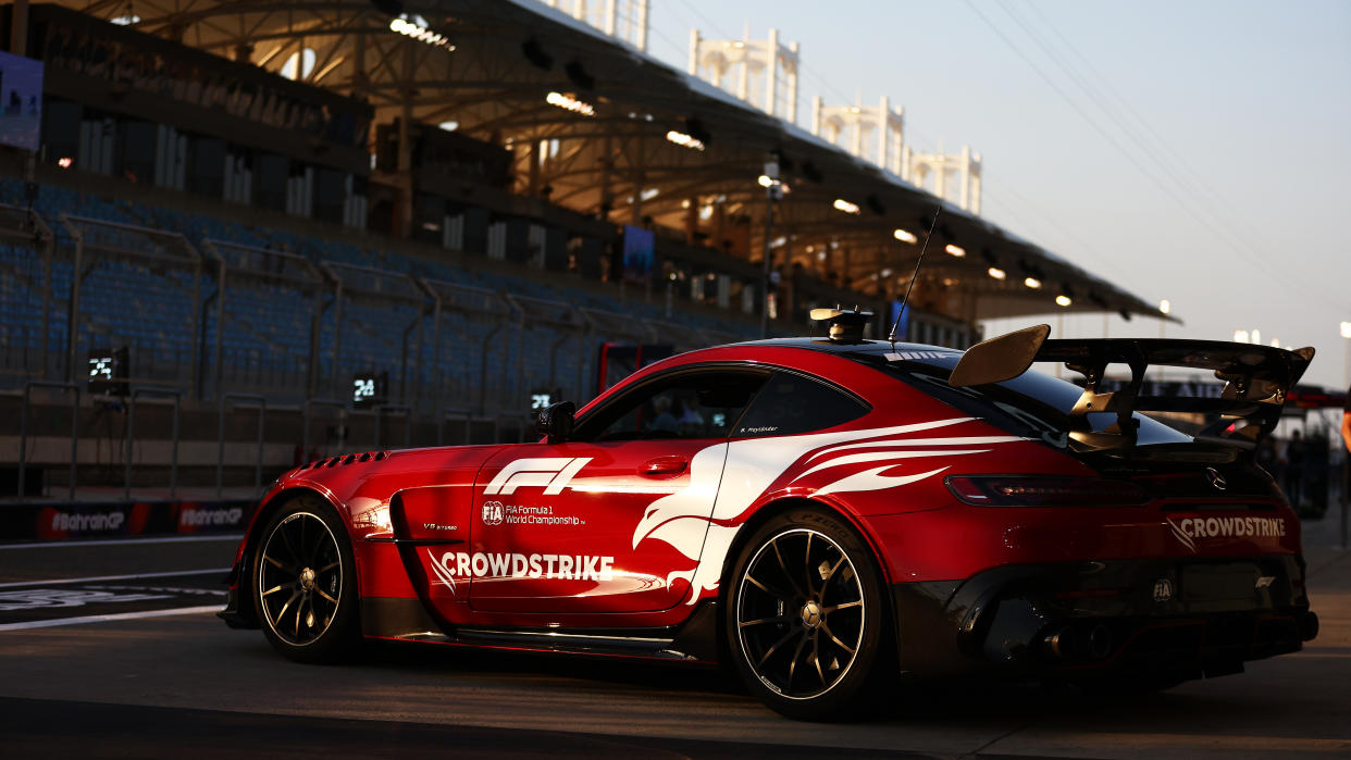 BAHRAIN, BAHRAIN - FEBRUARY 28: The FIA Safety Car is seen in the Pitlane during previews ahead of the F1 Grand Prix of Bahrain at Bahrain International Circuit on February 28, 2024 in Bahrain, Bahrain. (Photo by Bryn Lennon - Formula 1/Formula 1 via Getty Images)