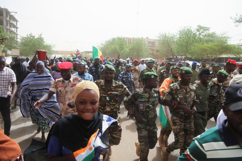 Nigeriens demonstrate to protest against the U.S. military presence in Niamey