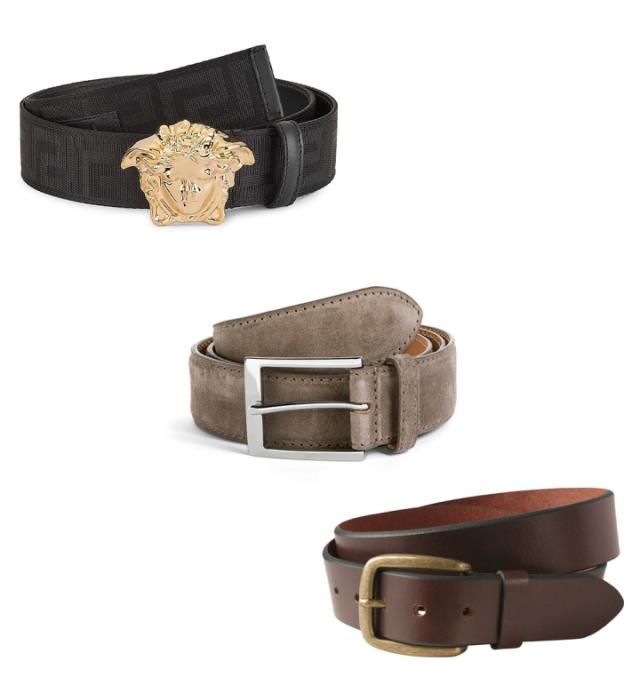 Check and Leather Reversible Belt in Charcoal/silver - Men