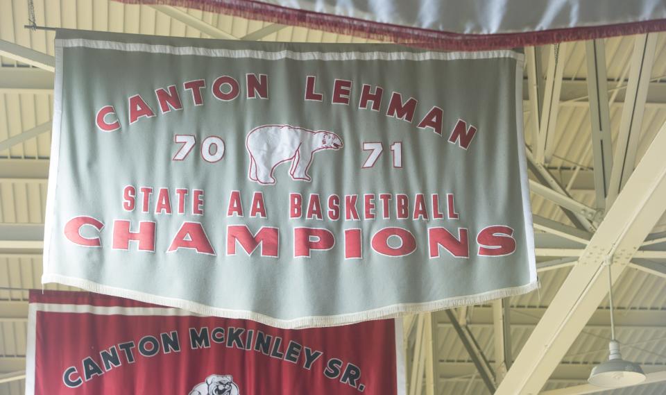 Lehman 1971 championship banner at the Memorial Fieldhouse Jan. 10, 2017. (CantonRep.com / Bob Rossiter)