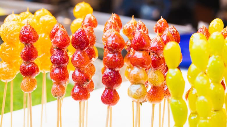 Sugar coated fruit on stick