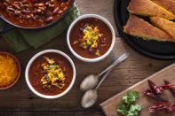 <p>A hot pot of<a href="https://www.thedailymeal.com/cook/15-absolute-best-chili-recipes-national-chili-month-0?referrer=yahoo&category=beauty_food&include_utm=1&utm_medium=referral&utm_source=yahoo&utm_campaign=feed" rel="nofollow noopener" target="_blank" data-ylk="slk:chili;elm:context_link;itc:0;sec:content-canvas" class="link "> chili</a> is an easy-to-make game-day <a href="https://www.thedailymeal.com/cook/35-genius-recipes-school-nights-gallery?referrer=yahoo&category=beauty_food&include_utm=1&utm_medium=referral&utm_source=yahoo&utm_campaign=feed" rel="nofollow noopener" target="_blank" data-ylk="slk:dinner that your kids won’t fuss about;elm:context_link;itc:0;sec:content-canvas" class="link ">dinner that your kids won’t fuss about</a>. Slow cooking is the best way to let all of the spices and seasonings settle in the chili. Once it’s ready, enjoy it <a href="https://www.thedailymeal.com/best-recipes/copycat-cincinnati-chili?referrer=yahoo&category=beauty_food&include_utm=1&utm_medium=referral&utm_source=yahoo&utm_campaign=feed" rel="nofollow noopener" target="_blank" data-ylk="slk:Cincinnati style;elm:context_link;itc:0;sec:content-canvas" class="link ">Cincinnati style </a>over spaghetti with lots of cheese and onions or serve on top of a <a href="https://www.thedailymeal.com/recipes/coney-chili-hot-dogs-recipe?referrer=yahoo&category=beauty_food&include_utm=1&utm_medium=referral&utm_source=yahoo&utm_campaign=feed" rel="nofollow noopener" target="_blank" data-ylk="slk:hot dog;elm:context_link;itc:0;sec:content-canvas" class="link ">hot dog</a>.</p> <p><a href="https://www.thedailymeal.com/recipes/slow-cooker-chili-2-recipe?referrer=yahoo&category=beauty_food&include_utm=1&utm_medium=referral&utm_source=yahoo&utm_campaign=feed" rel="nofollow noopener" target="_blank" data-ylk="slk:For the Slow Cooker Chili recipe, click here.;elm:context_link;itc:0;sec:content-canvas" class="link ">For the Slow Cooker Chili recipe, click here.</a></p>