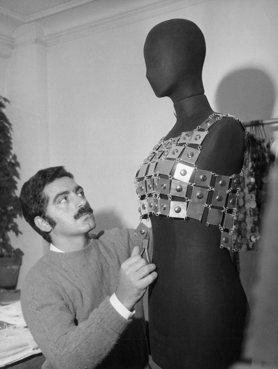 Paco Rabanne crafts clothing from metal in 1968.