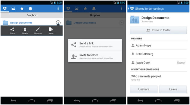 Shared folders in Dropbox for Android