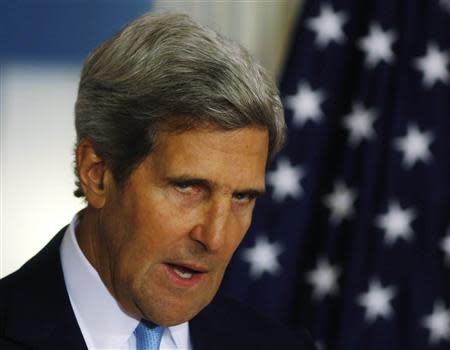 U.S. Secretary of State John Kerry speaks about the situation in Syria at the State Department in Washington, August 30, 2013. REUTERS/Larry Downing