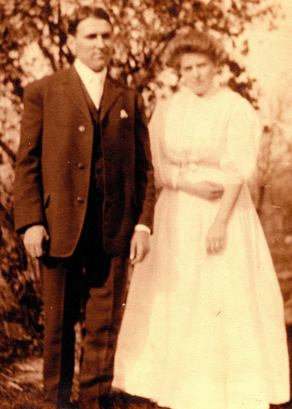 Alfred F. Scheible and Dorothea Pfau on their wedding day circa 1900 in New York state.
