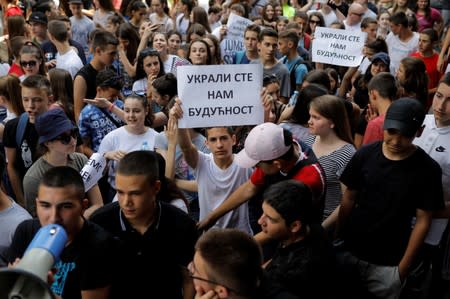 Serbia's primary schools students protest in Belgrade over math test leak