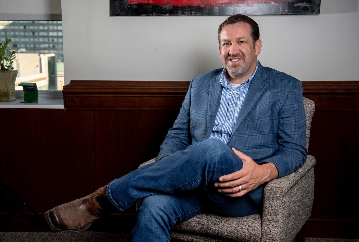 Tennessee House Republican Caucus Chairman Jeremy Faison poses in his office at the Cordell Hull Building on Thursday, May 27, 2021, in Nashville, Tenn.