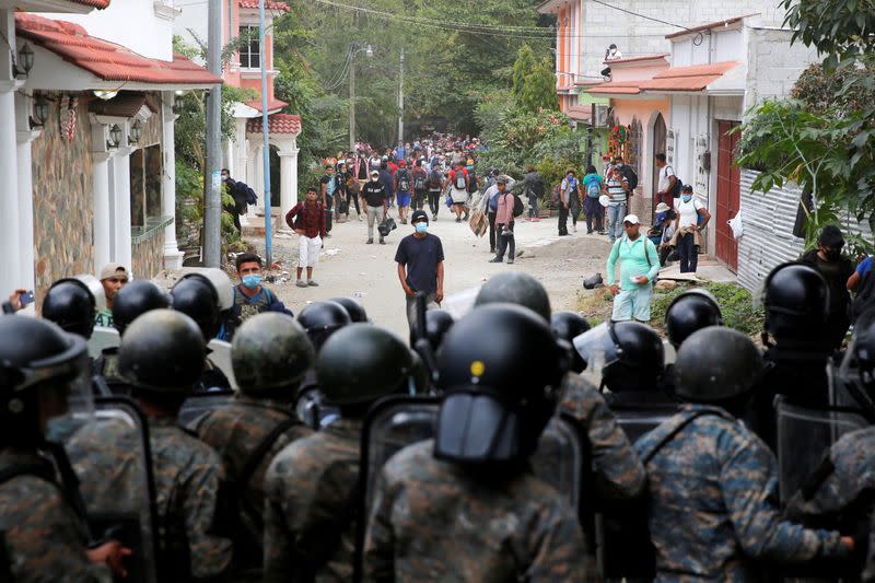 Guatemalan security forces begin clearing U.S.-bound migrant caravan, in Vado Hondo