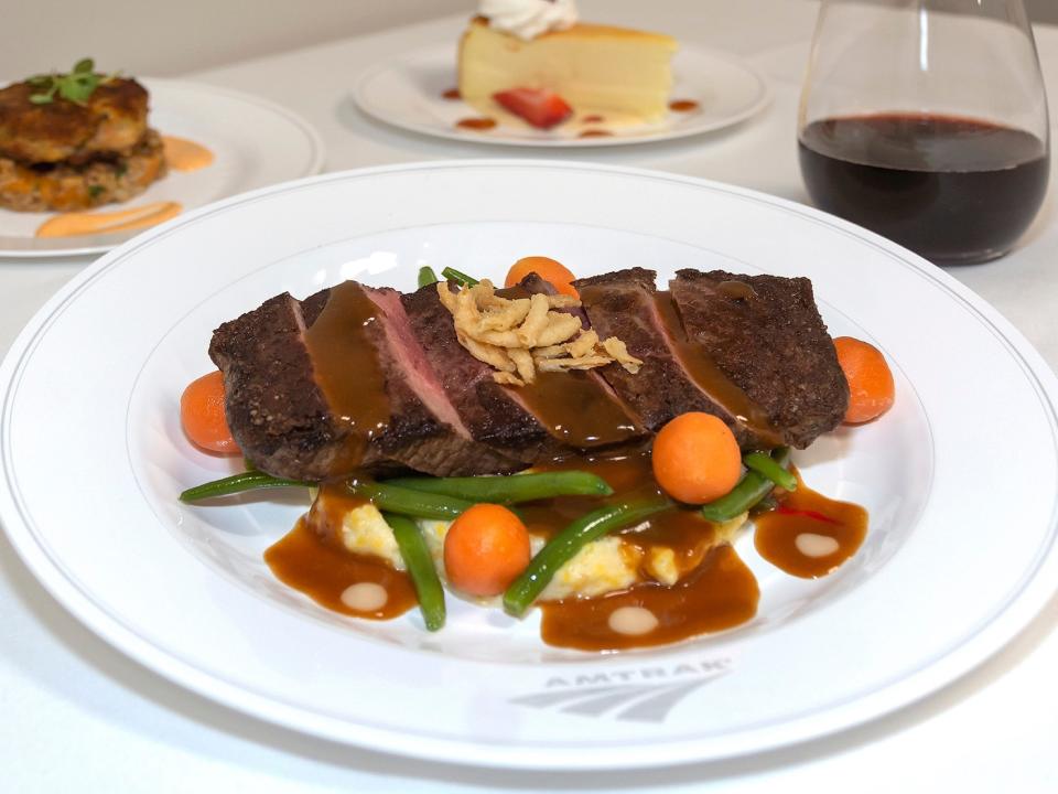 Amtrak's signature flat iron steak — Amtrak traditional dining
