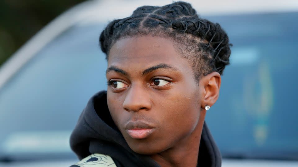 Darryl George, a 17-year-old junior, walks to Barbers Hill High School on Monday, Sept. 18, 2023, in Mont Belvieu, Texas.  - Michael Wyke/AP