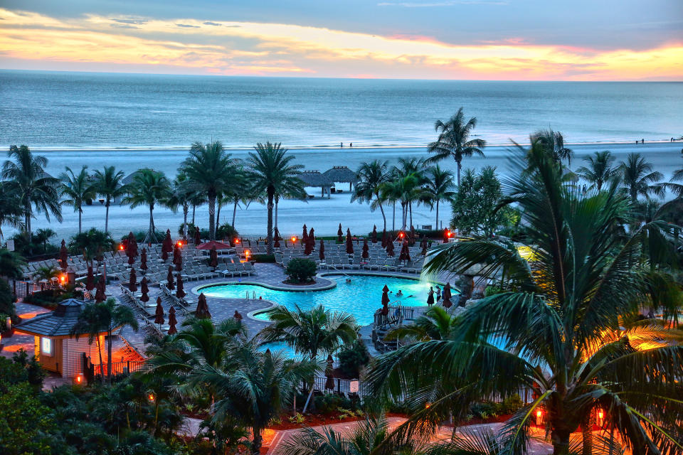 View of resort and beach on Marco Island