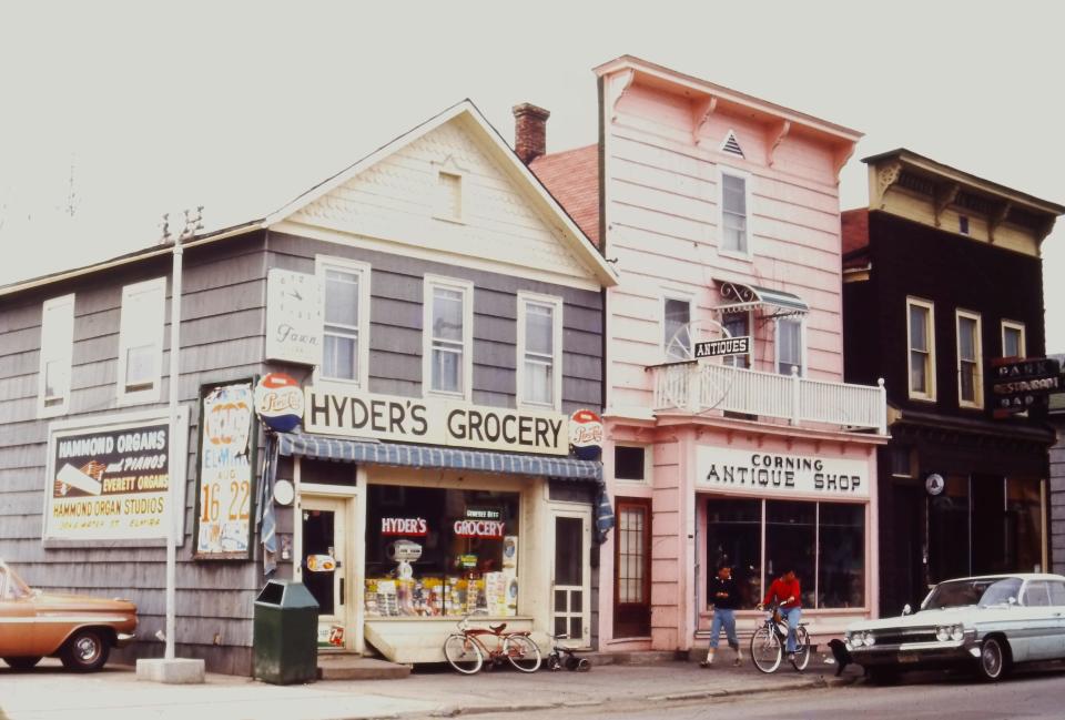 Corning's East Market Street between Columbia and Steuben, pictured in 1965. This was one of the blocks cleared under urban renewal.