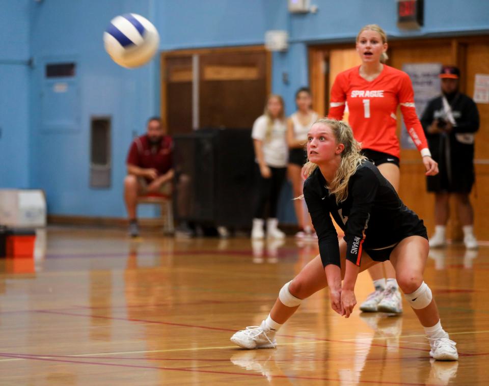 Sprague's Sarah Jones (4) prepares to hit the ball during the match against South Salem on Thursday, Sept. 15, 2022 at South Salem High School in Salem, Ore.