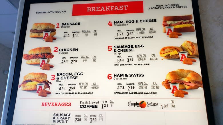 photo of Arby's breakfast menu