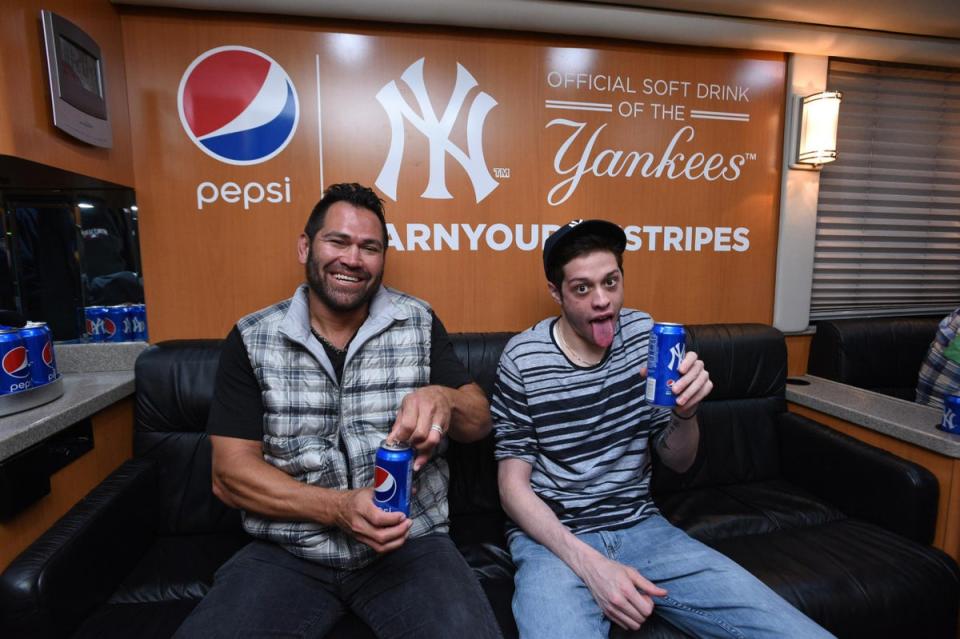 Johnny Damon and Pete Davidson join Pepsi to celebrate Yankees opening day, helping fans earn their pinstripes on April 4, 2016 (Getty Images for Pepsi)