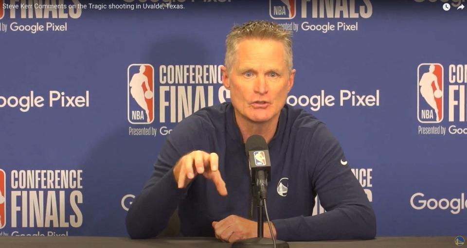 Golden State Warriors head coach Steve Kerr speaks about the Texas shooting (via REUTERS)