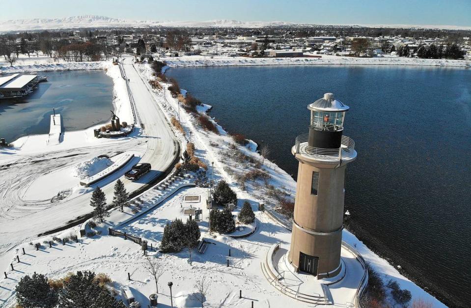 Recent snowfall covers the roadway to Clover Island and surrounding Tri-Cities landscape on the last day of February. The month is now in the record books as one of the coldest and snowiest for the Tri-Cities. Watch a video at: tricityherald.com/video