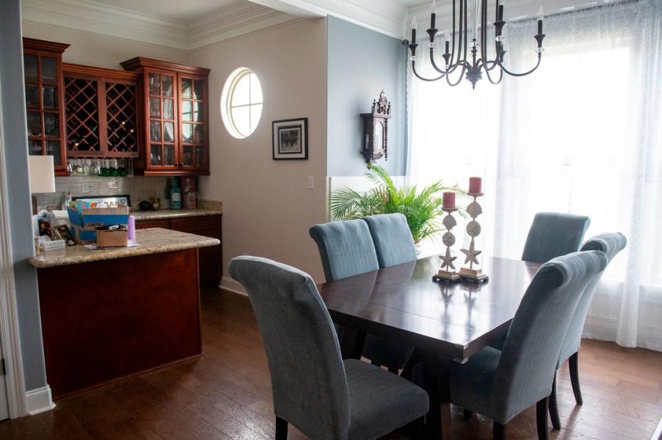 The dining room in Teresa Teague’s home in Biloxi on Thursday, March 14, 2024. Teague won the house, which was built by Elliott Homes, in the 2015 Mississippi Gulf Coast St. Jude Dream Home Giveaway.