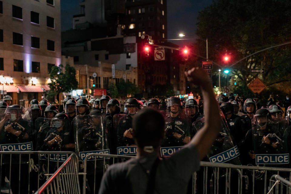 A man protesting police brutality and systemic racism in New York City in 2020.  / Credit: Scott Heins / Getty