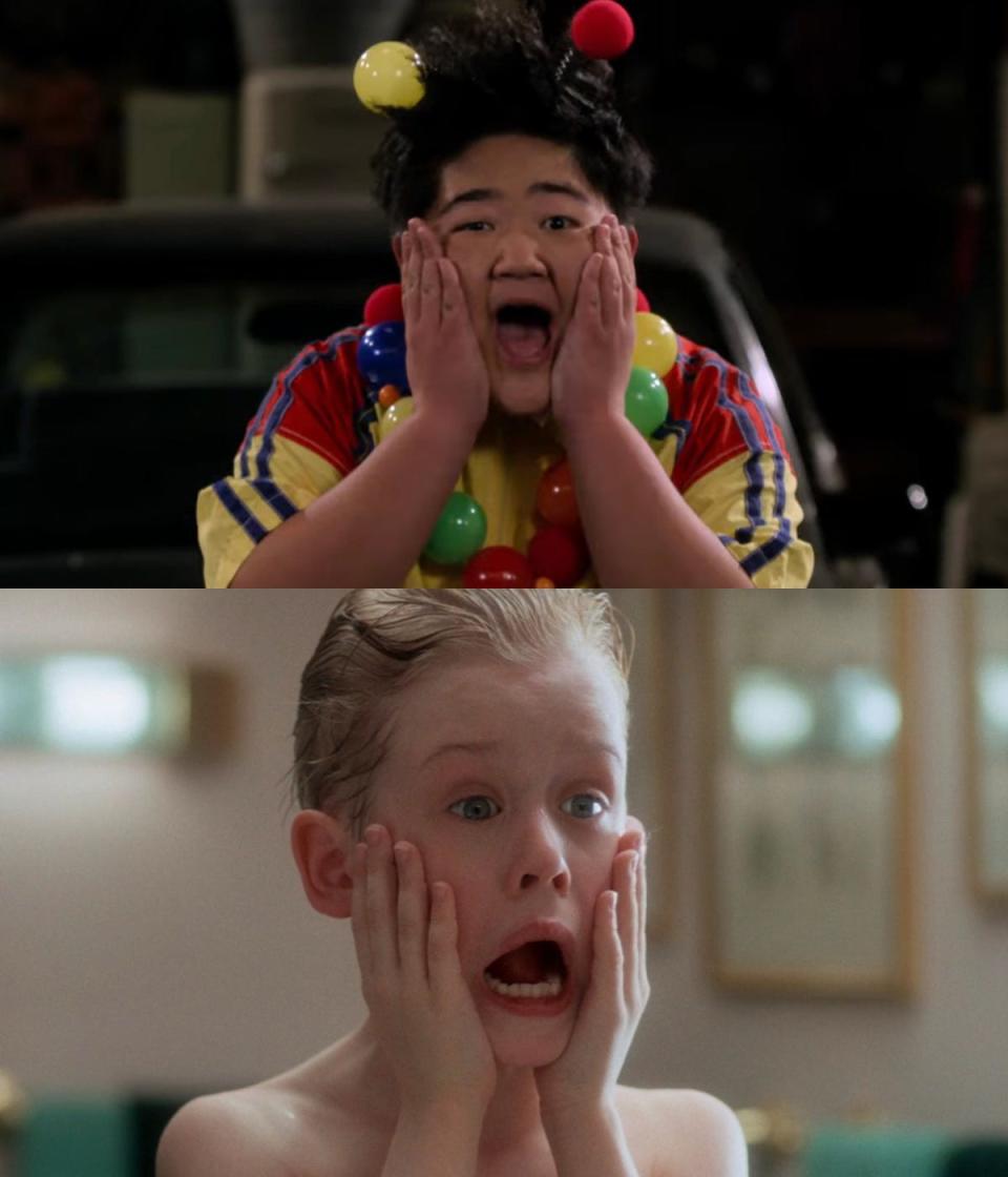 In the top photo: Reyn Doi as Ozzie on season one, episode four of "That '90s Show." In the bottom photo: Macaulay Culkin as Kevin McCallister in "Home Alone."