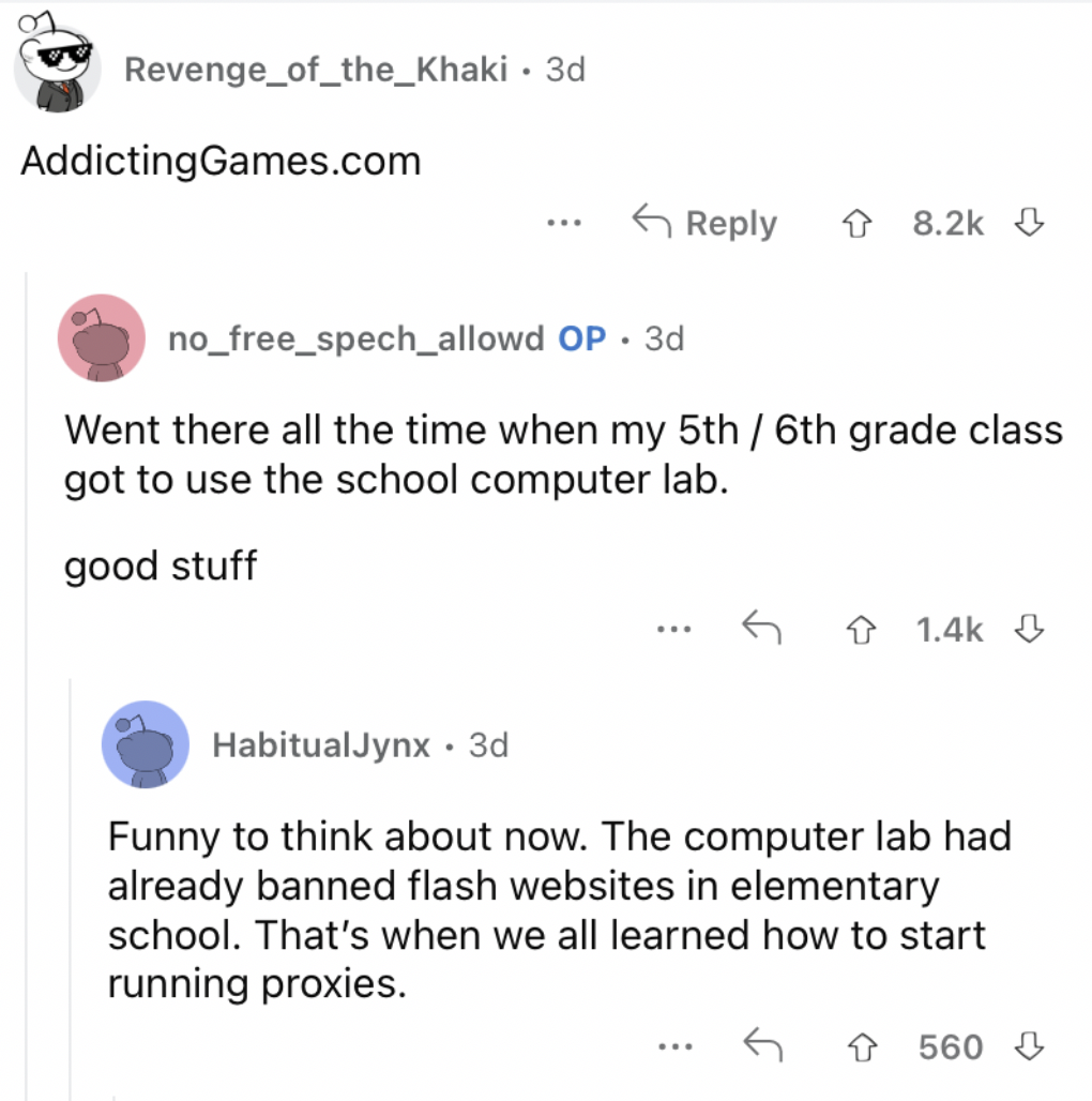 Reddit screenshot about how numerous people have amazing times playing games on AddictingGames.com.