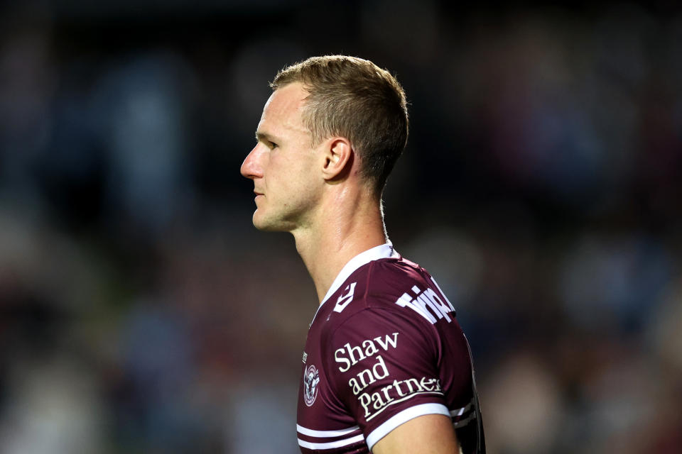 Daly Cherry-Evans looks on during a Manly game.