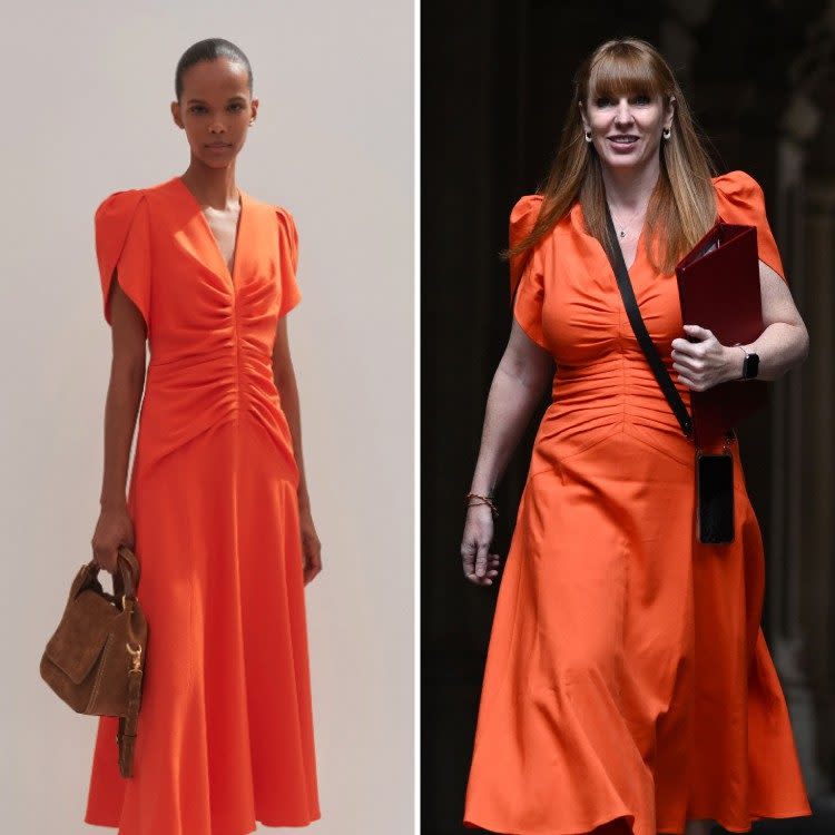 Angela Rayner in an orange ME+EM dress