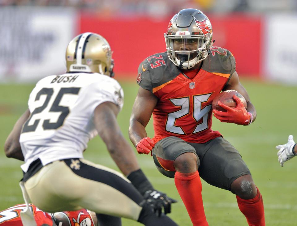 Peyton Barber remains in charge and unchallenged in Tampa Bay’s backfield. (AP Photo/Steve Nesius)