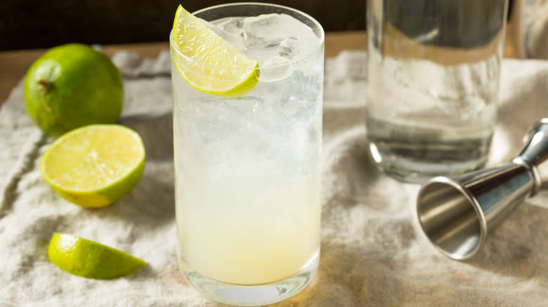 gin rickey with lime wedge