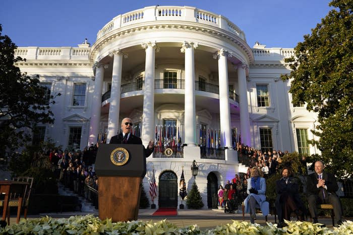 President Joe Biden speaks during the bill signing ceremony.