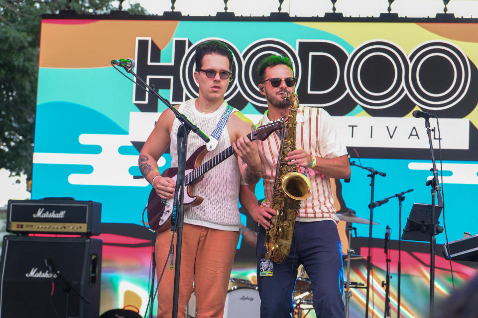 Giocomo Turra from Italy performs for the crowd Saturday at the 4th annual Hoodoo Music Festival in downtown Amarillo.