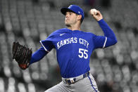 Kansas City Royals starting pitcher Cole Ragans throws during the second inning of the team's baseball game against the Baltimore Orioles, Wednesday, April 3, 2024, in Baltimore. (AP Photo/Nick Wass)