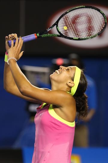 MELBOURNE, AUSTRALIA - JANUARY 24: Madison Keys of the USA celebrates wiining in her third round match against Petra Kvitova of the Czech Republic during day six of the 2015 Australian Open at Melbourne Park on January 24, 2015 in Melbourne, Australia. (Photo by Michael Dodge/Getty Images)