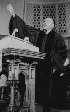 <span class="caption">Dr. Martin Luther King Jr. preaching in Chicago.</span> <span class="attribution"><a class="link " href="https://www.gettyimages.com/detail/news-photo/american-civil-rights-leader-dr-martin-luther-king-jr-news-photo/93115317?adppopup=true" rel="nofollow noopener" target="_blank" data-ylk="slk:Robert Abbott Sengstacke/Getty Images;elm:context_link;itc:0;sec:content-canvas">Robert Abbott Sengstacke/Getty Images</a></span>