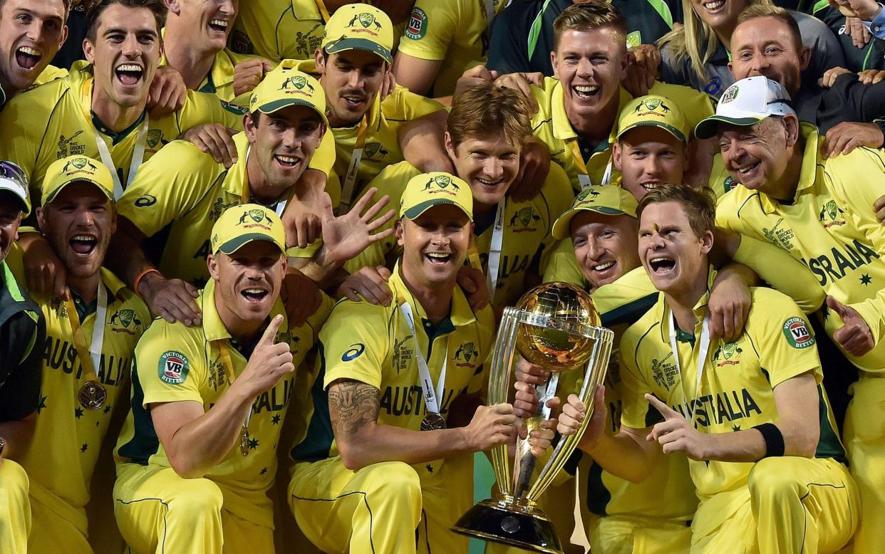 Australia celebrating 2015 Cricket World Cup victory - AFP