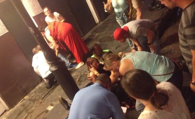 Amy is treated in Bourbon Street after the shooting.