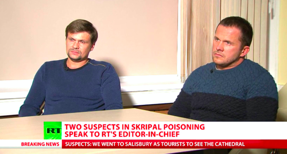 <em>The pair denied they were behind the poisoning of Sergei Skripal and his daughter Yulia (PA/RT)</em>