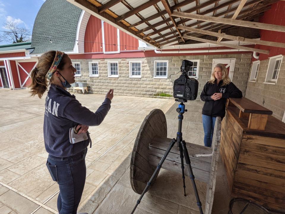 Reporter Emily Lytle interviews Ingrid Hopkins in Lewes for an in-depth story about farmland preservation.