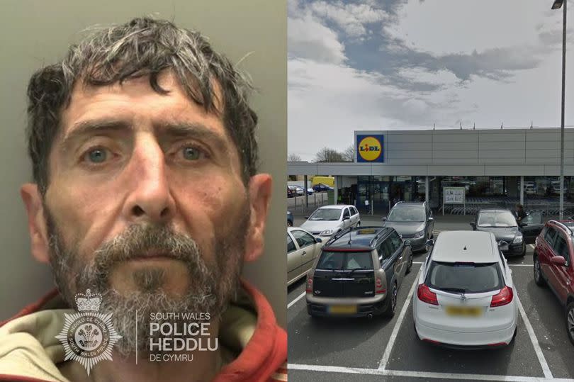 Mugshot of Anthony Rees on the left and the Lidl car park on the right