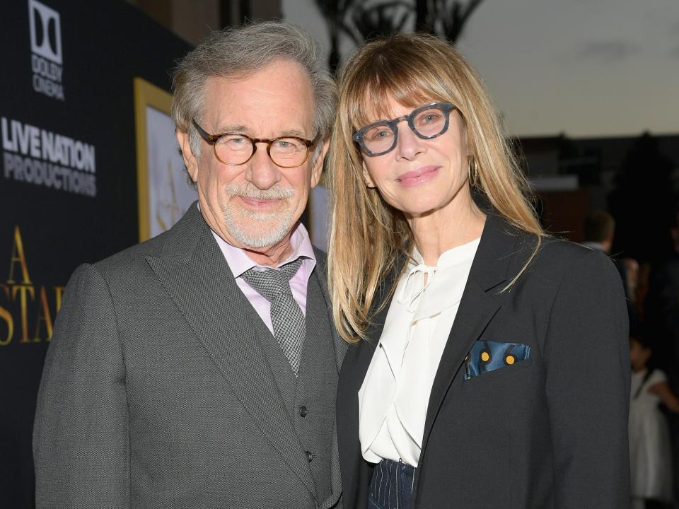 Steven Spielberg and Kate Capshaw arrive on the red carpet at the Premiere Of Warner Bros. Pictures' "A Star Is Born" at The Shrine Auditorium on September 24, 2018 in Los Angeles, California