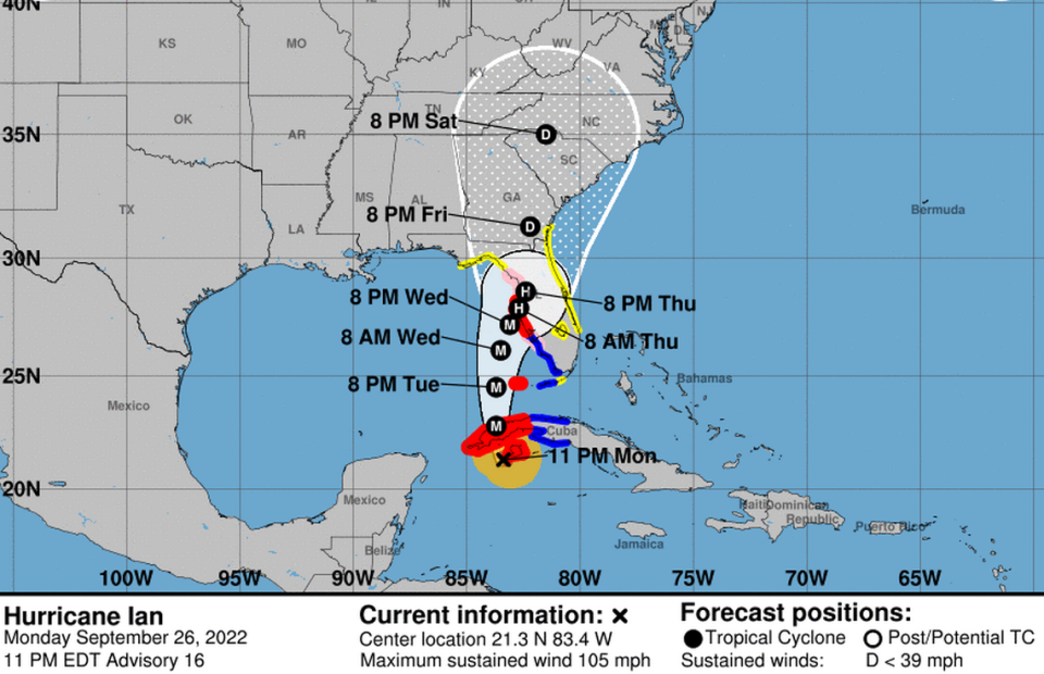 Los vientos máximos sostenidos del huracán Ian siguen aumentando en el mar Caribe y se mantiene con categoría 2. Foto: NOAA