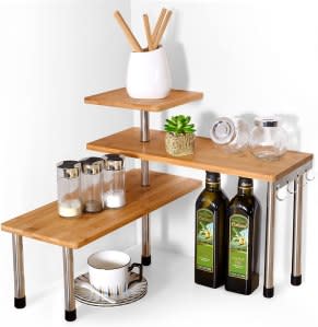 Ollieroo 3 Tier Corner Shelf Bamboo Countertop Organizer