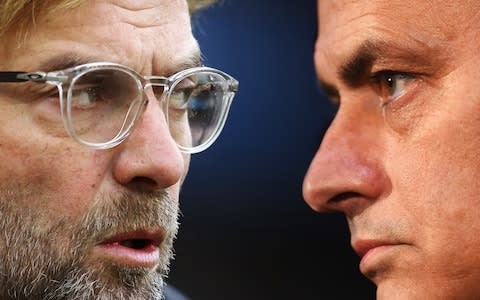 composite image of Jurgen Klopp, Manager of Liverpool (L) and Jose Mourinho, manager of Manchester United. - Credit: Getty