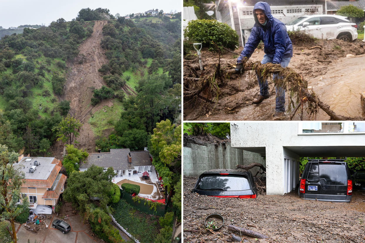 A man digging in dirt in a collage image.