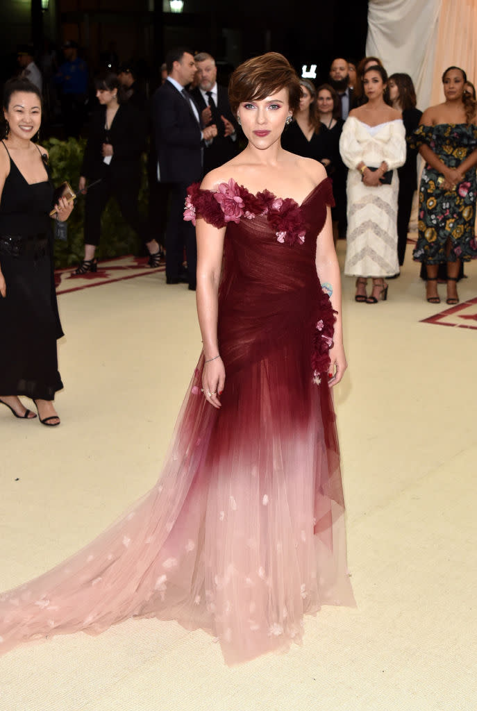 <p>Johansson stunned audiences when she stepped out in a Marchesa dress. (Photo: Getty Images) </p>